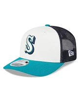 New Era Men's White/Aqua Seattle Mariners 2025 Batting Practice 9SEVENTY Stretch-Snap Trucker Hat