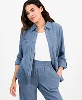 Dkny Jeans Petite Cotton Roll Tab Shirt High Rise Pull On Pants