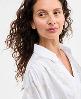 Style & Co Women's Split-Neck Collared Embroidered Top, Exclusively at Macy's