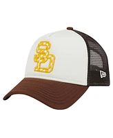New Era Men's White/Brown San Diego Padres Checkered Flag A-Frame Trucker 9FORTY Adjustable Hat