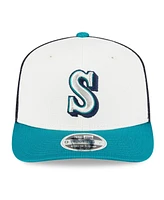 New Era Men's White/Aqua Seattle Mariners 2025 Batting Practice 9SEVENTY Stretch-Snap Trucker Hat