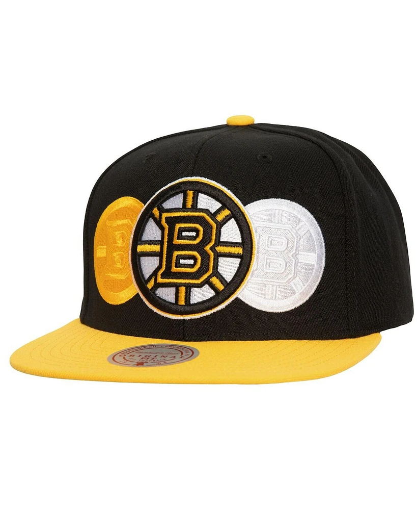 Mitchell & Ness Men's Black Boston Bruins Soul Triple Up Snapback Hat