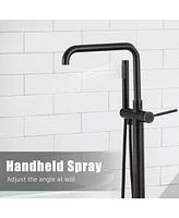 Floor Mount Bathtub Faucet Freestanding Tub Filler Standing High Flow Shower Faucets Shower Mixer Taps, Swivel Gooseneck Spout with Cylinder Handheld