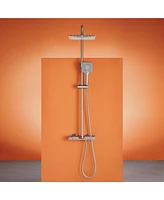 10 Inches Wall Mount Thermostatic Rain Shower System with Handheld and Tub Spout, Brushed Nickel