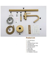 Brushed Gold Floor Mounted Tub Filler Shower Faucet Single Handle Freestanding Bathtub Faucet Bathtub Shower Mixer Tap with Handheld Shower Sprayer