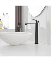 Single Handle Bathroom Vessel Sink Faucet with Modern 1-Hole Brass High Tall Bathroom Faucets