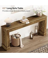 Tribesigns 63-Inch Farmhouse Console Table for Entryway, Industrial Wood Sofa Table Behind Couch with Retro Hollow Pattern Legs for Living Room, Hallw