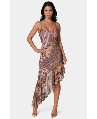 Bebe Women's Cascade High Low Mesh Dress