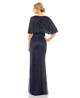 Mac Duggal Women's High Neck Column Gown With Embellished Cape