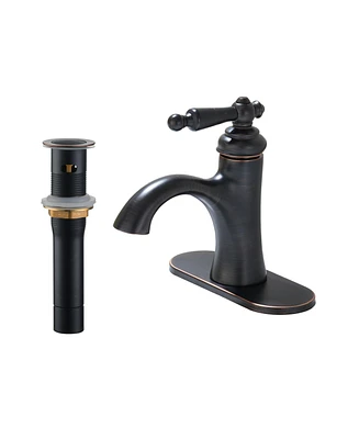 Vintage Oil-Rubbed Bronze Single Hole Bathroom Faucet with Pop-Up Drain and Decorative Plate - Corrosion Resistant, Easy to Install