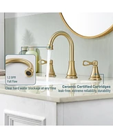 2-Handle Bathroom Sink Faucet with Drain Assembly and Supply Hose Lavatory Mixer Double Handle Tap Deck Mounted, Brushed Gold
