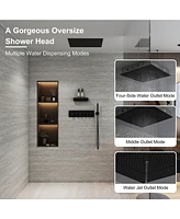 24 Inches Luxury 5-Function Thermostatic Shower System with Handheld Shower Rain Showerhead with Neck/Back Massage Spout Spout Shampoo Shelf