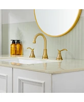 2 Handle Bathroom Faucet 3 Hole Sink with Pop-up Drain Lavatory Assembly Vanity Faucets, Brushed Gold