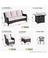 Xizzi Patio Furniture Sets Outdoor Swivel Rocking Chairs with 50,000 Btu Propane Fire Pit Table 7 Pieces All Weather Pe Wicker Conversation Sofa and M