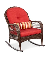 Best Choice Products Outdoor Wicker Rocking Chair for Patio, Porch w/ Steel Frame, Weather-Resistant Cushions