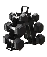 BalanceFrom Rubber Encased Hex Dumbbell Set, 5, 8 & 10 Pound Pairs w/ Metal Rack