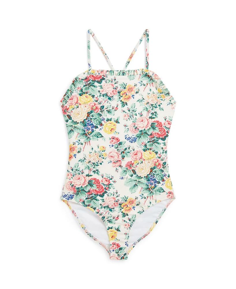 Polo Ralph Lauren Big Girls Floral Ruffled One-Piece Swimsuit