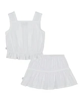 Calvin Klein Toddler and Little Girls 2-Piece Crochet Trim Seersucker Skort Set