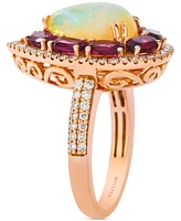 Le Vian Neopolitan Opal (1-1/2 ct. t.w.), Raspberry Rhodolite (2-3/8 ct. t.w.) & Nude Diamond (1/2 ct. t.w.) Pear Halo Ring in 14k Rose Gold