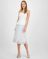 julia jordan Women's Sleeveless Belted Mix-Media Dress