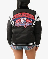 True Religion Women's Satin Oversized Varsity Bomber Jacket