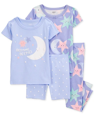 Carter's Toddler Girls Moon & Stars 100% Snug-Fit Cotton Pajamas, 4 Piece Set