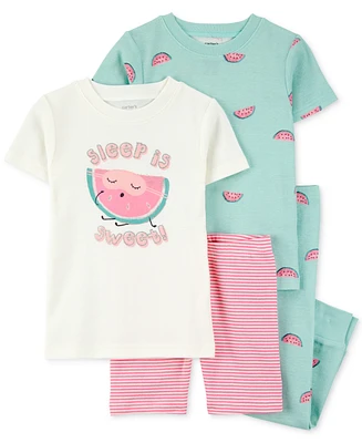 Carter's Toddler Girls Watermelon-Print 100% Snug-Fit Cotton Pajamas, 4 Piece Set