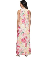 Sl Fashions Petite Beaded Halter Ruffled Chiffon Gown