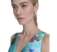 Eliza J Women's Floral-Print Satin Wrap-Style Gown