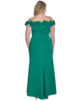 Eliza J Plus 3D Floral Off-The-Shoulder Gown