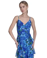 Eliza J Women's Printed Chiffon Tiered Gown