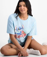 Disney Juniors Stitch Floral Graphic T Shirt Pull On Lounge Shorts