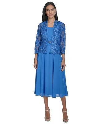 Jessica Howard Petite Lace Jacket & Chiffon Midi Dress Set