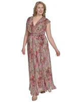 Jessica Howard Plus V-Neck Shoulder-Drape Gown