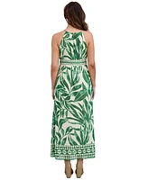 London Times Petite Printed Halter-Neck Maxi Dress