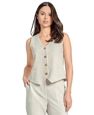 Jones New York Petite Four-Button Pinstripe Vest