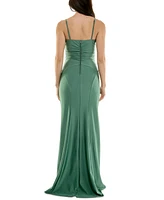 Emerald Sundae Juniors' V-Neck Front-Slit Sleeveless Gown