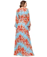 Betsy & Adam Women's Floral-Print Blouson-Sleeve Pleated Gown