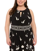 London Times Plus Placement- Print Keyhole Maxi Dress