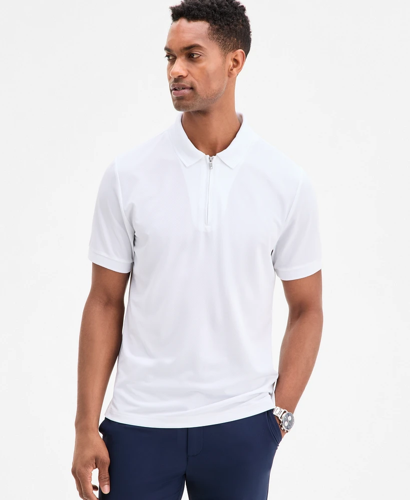 Alfani Men's Ottoman Short Sleeve Textured Quarter-Zip Polo Shirt, Exclusively at Macy's