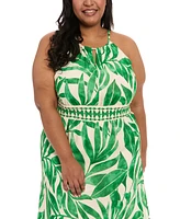 London Times Plus Printed Halter-Neck Maxi Dress