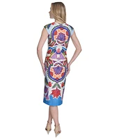 Vince Camuto Petite Placement-Print Cap-Sleeve Midi Dress