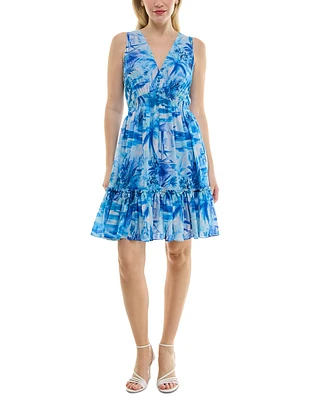 Taylor Petite Floral Chiffon Tiered Sleeveless Dress
