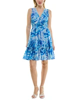 Taylor Petite Floral Chiffon Tiered Sleeveless Dress