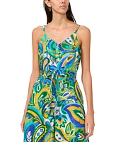 Msk Petite Printed Tie-Waist Sweetheart Wide-Leg Jumpsuit