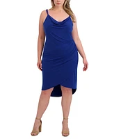 Siena Plus Side-Ruched Chain-Strap Cowlneck Dress