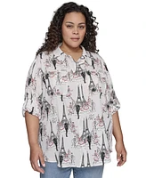 Karl Lagerfeld Paris Plus Whimsical Paris-Print Shirt, Exclusively at Macy's