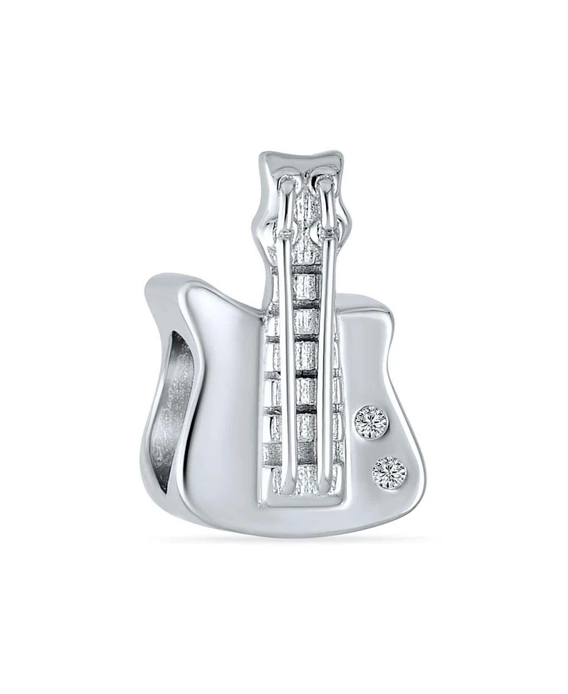 Bling Jewelry Electric Guitar Charm Bead for Music Students in Oxidized Sterling Silver