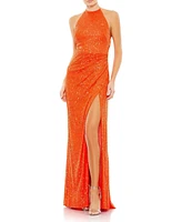 Mac Duggal Women's Sequin Open Back Halter Neck Gown