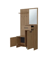 Fm Furniture Elko Hall Tree Multistorage with a Mirror, Natural Oak